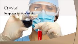  Presentation with vials - Slides enhanced with chemist with vials isolated on white background and a light gray colored foreground