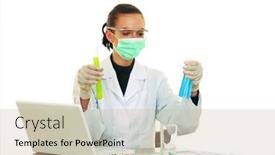  Presentation with chemist - Colorful PPT layouts enhanced with chemist-working-focus-on-test backdrop and a mint green colored foreground