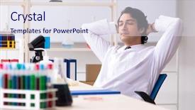  Presentation with chemist - Presentation theme having chemist working in the lab background and a  colored foreground