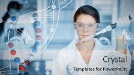  Presentation with blue line - Amazing PPT layouts having chemist working with white dna backdrop and a light blue colored foreground