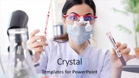  Presentation with chemist - Slide deck having chemister - young female chemist working background and a light blue colored foreground