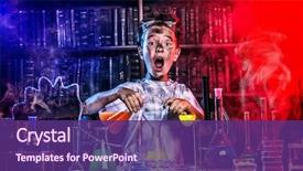  Presentation with explosion - Audience pleasing theme consisting of chemistry - boy doing experiments backdrop and a violet colored foreground