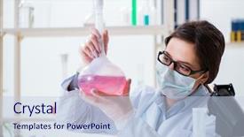  Presentation with chemist - PPT theme enhanced with chemistry - female chemist working in hospital background and a lemonade colored foreground