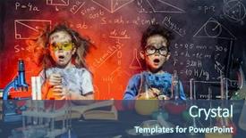  Presentation with explosion - PPT theme enhanced with chemistry - funny little children doing experiments background and a ocean colored foreground