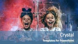  Presentation with school children - PPT theme consisting of chemistry - funny school children doing experiments background and a teal colored foreground