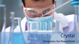  Presentation with test tubes - Slide deck consisting of chemistry - investigator checking test tubes man background and a light blue colored foreground