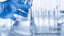  Presentation with plastic - Presentation theme enhanced with chemistry - laboratory beaker in analyst's hand background and a light blue colored foreground