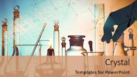  Presentation with research - Colorful slide set enhanced with chemistry - laboratory research in science backdrop and a coral colored foreground