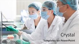  Presentation with laboratory - Audience pleasing theme consisting of chemistry - people working at laboratory backdrop and a light gray colored foreground