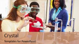  Presentation with science - Presentation theme consisting of chemistry - pupils carrying out experiment background and a coral colored foreground