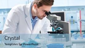  Presentation with microscope - Cool new theme with chemistry - scientist looking through a microscope backdrop and a light blue colored foreground