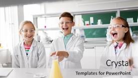  Presentation with education children technology science - Slide set with chemistry and children concept - kids background and a light gray colored foreground