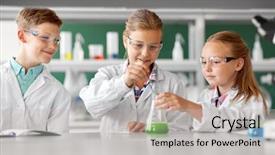  Presentation with science analytical chemistry - Presentation theme enhanced with chemistry and children concept - kids background and a mint green colored foreground