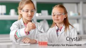  Presentation with education children technology science - Cool new slide set with chemistry and children concept - kids backdrop and a soft green colored foreground