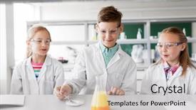  Presentation with science analytical chemistry - Presentation design having chemistry and children concept - kids background and a light gray colored foreground