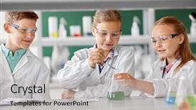  Presentation with science analytical chemistry - Theme enhanced with chemistry and children concept - kids background and a light gray colored foreground