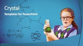  Presentation with chemical equilibrium - Colorful presentation theme enhanced with chemistry class - pupil with chemical against blue backdrop and a  colored foreground