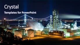  Presentation with manufacture - Slide deck featuring chemistry complex - industrial manufacture in muroran background and a navy blue colored foreground