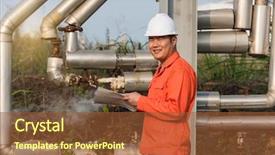  Presentation with plant chemistry - Colorful slide deck enhanced with chemistry complex - mature man working on valves backdrop and a tawny brown colored foreground