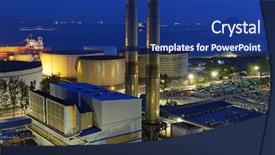  Presentation with coal power plant - Audience pleasing presentation design consisting of chemistry complex - petrochemical industrial plant at night backdrop and a navy blue colored foreground