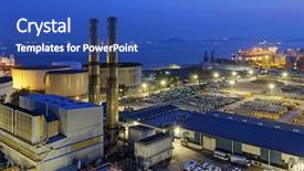  Presentation with power plant industrial - Beautiful PPT theme featuring chemistry complex - petrochemical industrial plant at night backdrop and a teal colored foreground