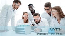  Presentation with chemistry - Presentation design enhanced with chemistry experiment - scientists in laboratory background and a light blue colored foreground
