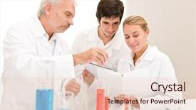  Presentation with vaccination - Presentation theme enhanced with chemistry experiment - scientists in laboratory testing vaccination background and a lemonade colored foreground