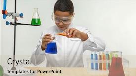  Presentation with chemical experiment - Presentation with chemistry experiments - african american school boy sitting background and a soft green colored foreground