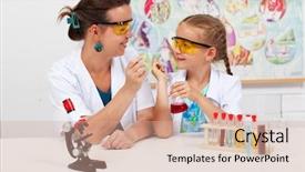  Presentation with elementary - Slide deck with chemistry experiments - little girl with teacher background and a coral colored foreground