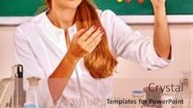 Presentation with chemistry - Cool new PPT layouts with chemistry female teacher with chemistry test-tube at classroom backdrop and a coral colored foreground