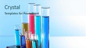  Presentation with blue gold - Cool new presentation theme with chemistry gold - test tubes on blue background backdrop and a  colored foreground