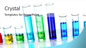  Presentation with blue gold - Slides featuring chemistry gold - test tubes on blue background background and a  colored foreground