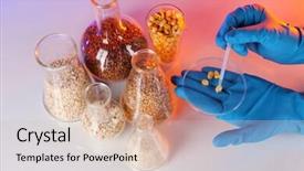  Presentation with laboratory blood test tubes - Slide deck featuring chemistry gold - groats in test tubes background and a lemonade colored foreground