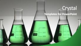  Presentation with green chemistry - PPT theme consisting of chemistry green - five conical glasses laboratory background and a  colored foreground