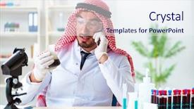  Presentation with lab rat - Beautiful slides featuring chemistry hydrocarbon - arab chemist working backdrop and a sky blue colored foreground