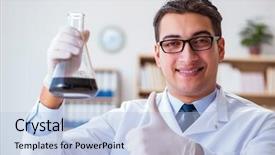  Presentation with chemical enginer - Slide deck with chemistry hydrocarbon - chemical engineer working on oil background and a light blue colored foreground