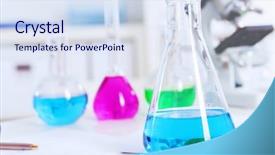  Presentation with glassware - Beautiful slide deck featuring chemistry laboratory glassware with colour backdrop and a sky blue colored foreground