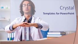  Presentation with chemistry - Beautiful PPT theme featuring chemistry lecturer during lecture in college backdrop and a sky blue colored foreground