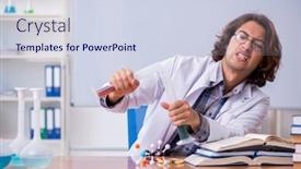  Presentation with chemistry - Cool new PPT layouts with chemistry-lecturer-during-lecture backdrop and a sky blue colored foreground