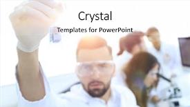  Presentation with desk - Slides consisting of chemistry matter - biochemist with flask petri sitting background and a white colored foreground