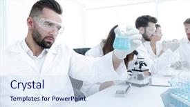  Presentation with matter - Theme featuring chemistry matter - biochemist with flask petri sitting background and a sky blue colored foreground