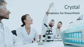  Presentation with biochemistry - Audience pleasing PPT theme consisting of chemistry matter - group of young workers are backdrop and a  colored foreground