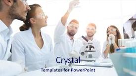  Presentation with biochemistry - Audience pleasing presentation design consisting of chemistry matter - group of young workers are backdrop and a  colored foreground