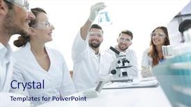  Presentation with biochemistry - PPT layouts with chemistry matter - group of young workers are background and a sky blue colored foreground