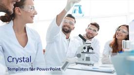  Presentation with biochemistry - Colorful PPT theme enhanced with chemistry matter - group of young workers are backdrop and a sky blue colored foreground