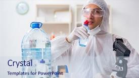  Presentation with water quality parameters - Cool new PPT theme with chemistry minerals - lab assistant testing water quality backdrop and a  colored foreground