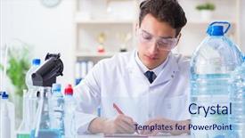  Presentation with testing - PPT theme having chemistry minerals - lab assistant testing water quality background and a  colored foreground