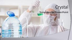  Presentation with testing - Slide set enhanced with chemistry minerals - lab assistant testing water quality background and a  colored foreground