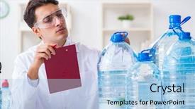  Presentation with testing - Slide set featuring chemistry minerals - lab assistant testing water quality background and a  colored foreground