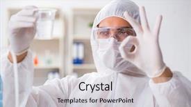  Presentation with testing - PPT layouts enhanced with chemistry minerals - lab assistant testing water quality background and a light gray colored foreground